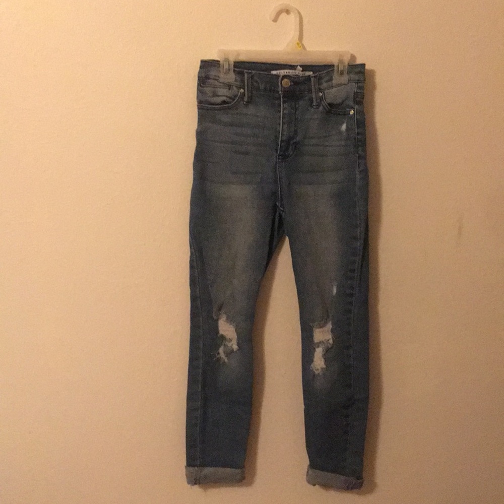 Celebrity pink distressed high rise skinny jeans